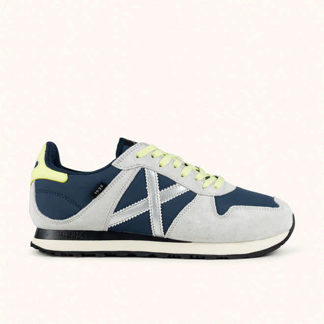 MUNICH MASSANA CLASSIC WMN 613 Sneakers Retro Running of athletic and sporty design Navy Blue, Light Grey, Silver and Fluor Yellow (1)