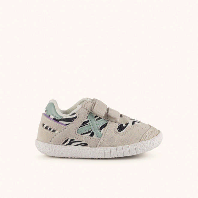 MUNICH BABY GOAL W 33 Kids Barefoot classic and flat sneakers Beige with Animal Print and Velcro (1)