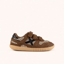 MUNICH MINI GOAL W VCO 1634 Barefoot kids' classic and flat brown sneakers with leopard print and velcro (1)