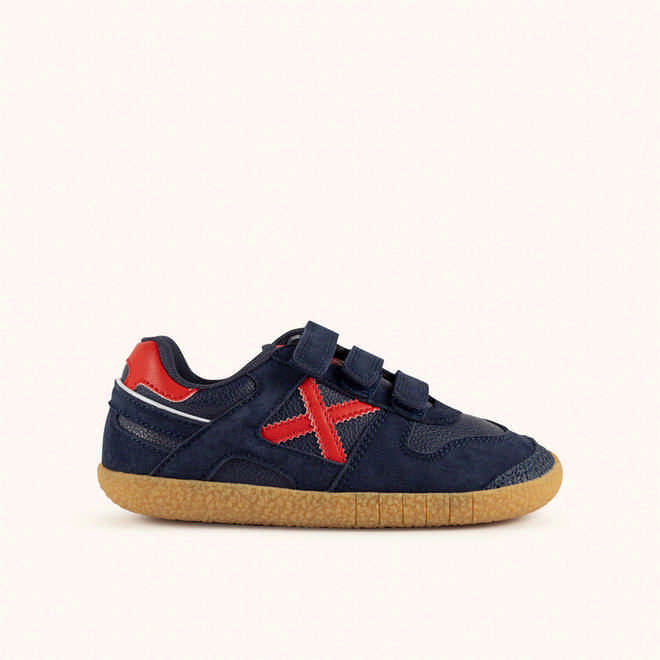 MUNICH MINI GOAL W VCO 1638 Barefoot children's sneakers classic and flat Navy and Red with Velcro (1)