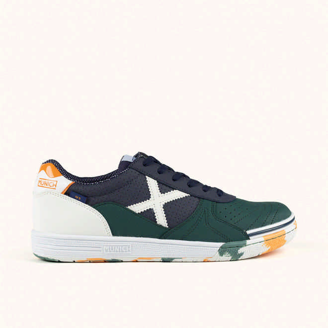 MUNICH G-3 470 Futsal shoe Dark Green and Navy Blue with White and Orange Details (1)