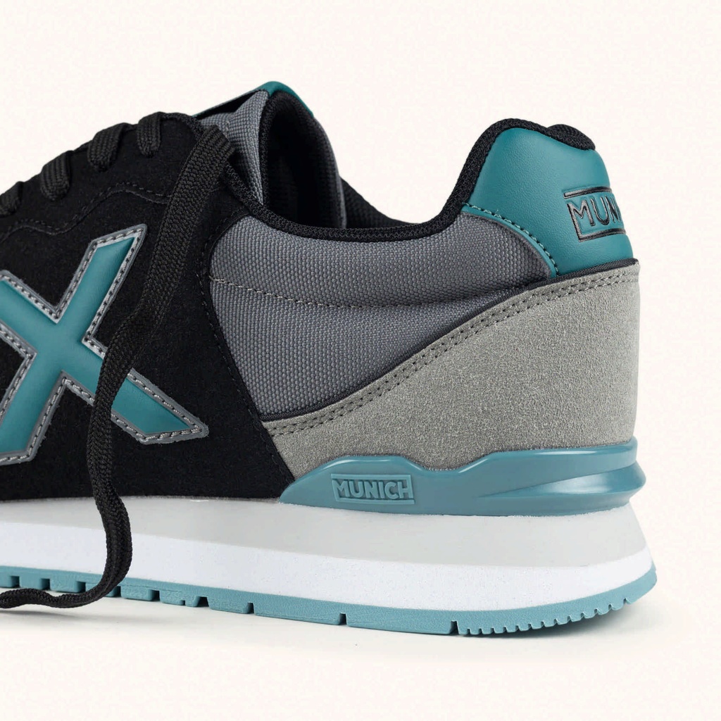 MUNICH DASH 2.0 296 Retro Running Sneakers with an urban design Black, Dark Grey, Light Grey and Turquoise Blue (3)