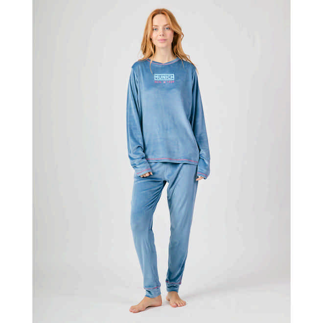 Pijama MUNICH mujer dos piezas de terciopelo azul. (1)