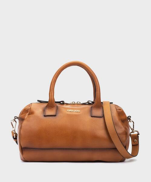 [WHA-426C1250U] ARES - Bolso bowling con doble asa para mujer (BRANDY)