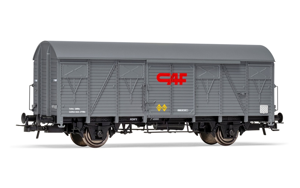 Vagón ORE 2 ejes, con paredes de madera, decoración “CAF”, ép. III