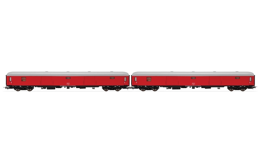 RENFE, set de 2 furgones, decoración roja, ép. V