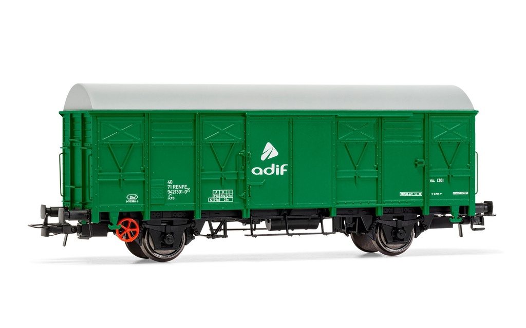 ADIF, vagón cerrado ORE 2 ejes, decoración verde, ép. VI