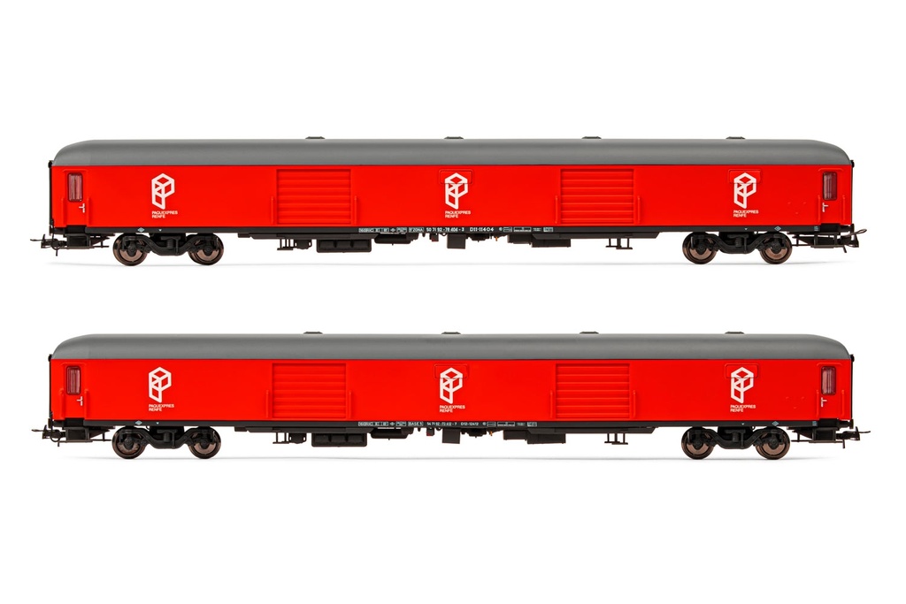 RENFE, set de 2 furgónes DD-8100, decoración rojo Paquexpres, ép. V