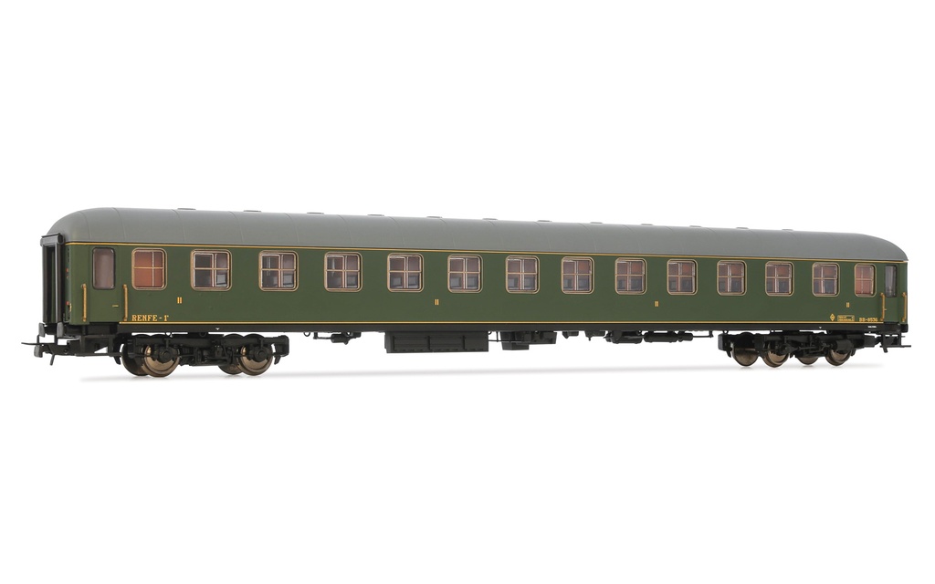 RENFE, coche de segunda clase, BB 8536, decoración verde, ép. III