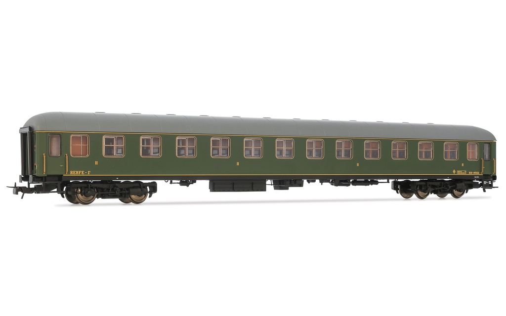 RENFE, coche de segunda clase, BB 8562, decoración verde, ép. III