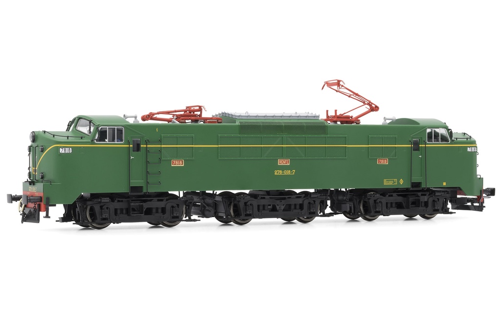 RENFE, locomotora electrica 278-018-7, decoración verde/amarillo, ép. IV