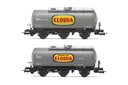 RENFE, set de 2 vagones cisternas de 3 ejes, decoración gris, "Elosua", ép. IV. Ejes para sistema AC: HC6101 (11,27 x 24,25 mm)
