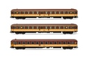 RENFE, set de 3 coches, decoración "Estrella" con bogies originales, compuesto de 2 x coches Bc11x-11600 y 1 x coche cama WL26x-7100, ép. IV. Ejes para sistema AC: HC6102 (10,50 x 24,50 mm)