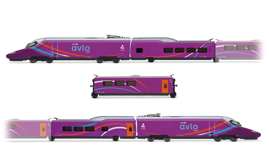 RENFE, set principal de 5 unidades del tren de alta velocidad "AVLO", decoración violeta, ép. VI, con decoder de sonido