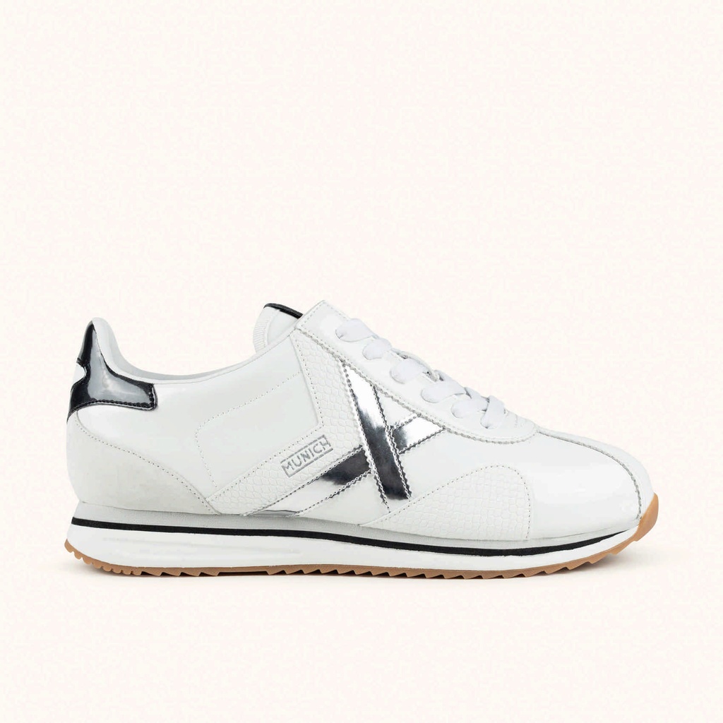 [8445648781836-36] MUNICH SAPPORO 206 White and Silver Retro Street Sneakers with Black details (36)