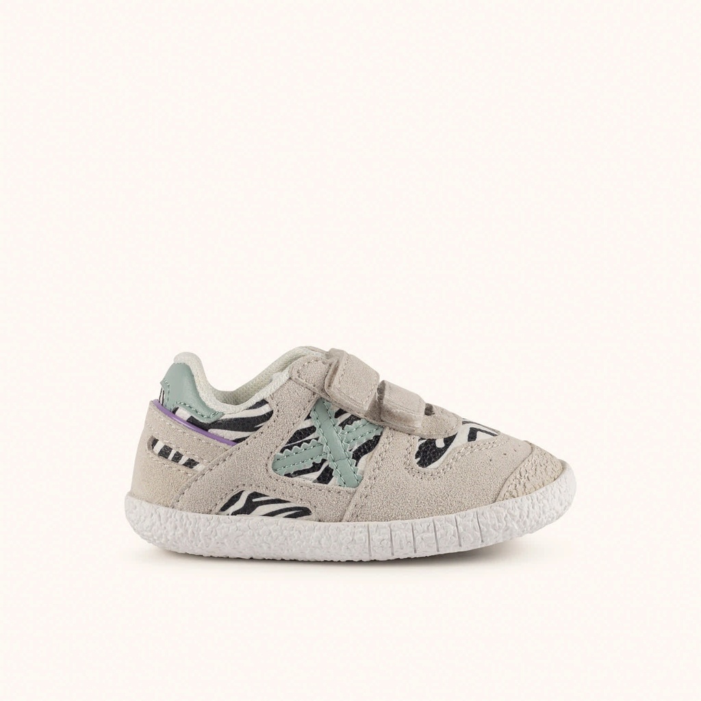 [8445648773756-18] MUNICH BABY GOAL W 33 Kids Barefoot classic and flat sneakers Beige with Animal Print and Velcro (18)