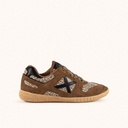 MUNICH MINI GOAL W 1634 Barefoot classic and flat brown kids' sneakers with leopard print