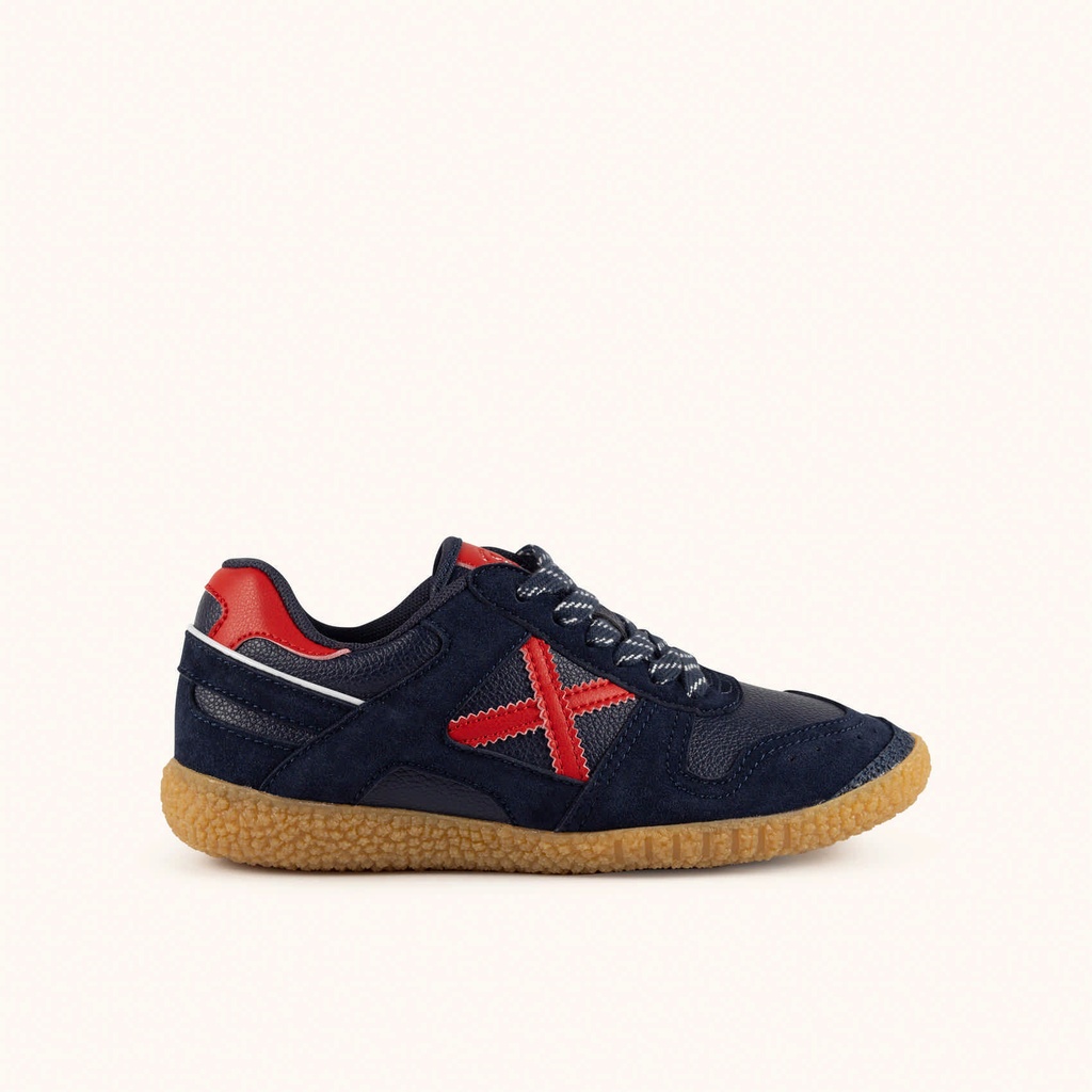 MUNICH MINI GOAL W 1637 Barefoot kids' classic and flat navy blue and red sneakers