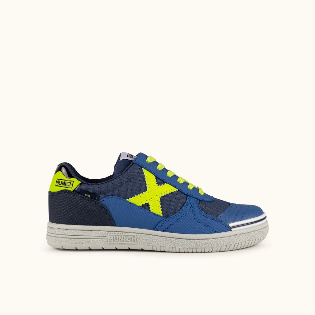 [8445648816415-36] MUNICH G3 468 Indoor football shoes in blue and fluorescent yellow. (36)