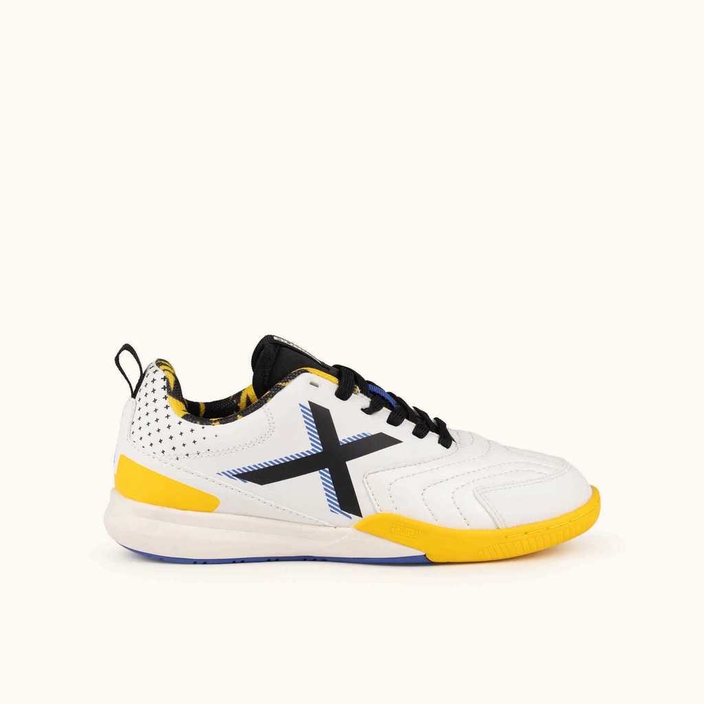 [8445648777235-36] MUNICH RONDITO KID 21 Kids' Indoor Football Shoes White and Yellow with Elastic Laces and Velcro (36)