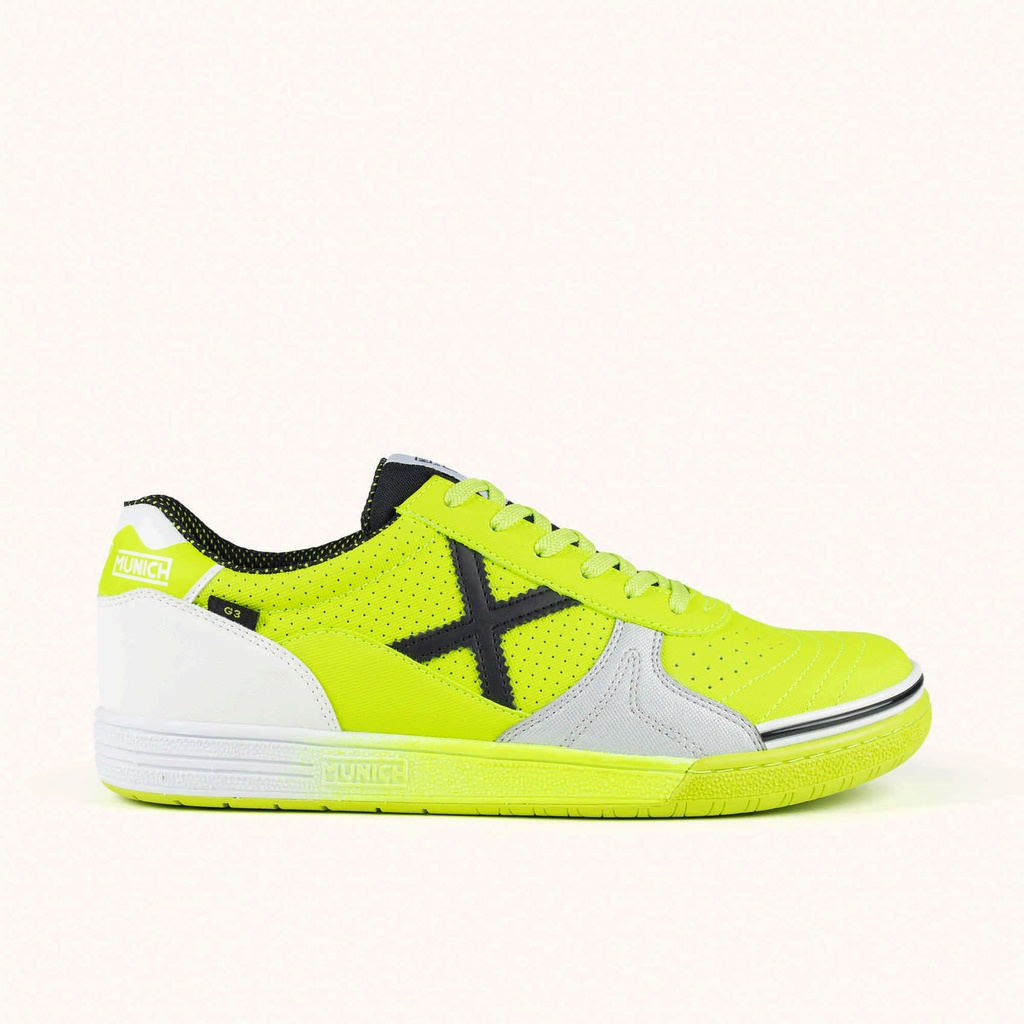 [8445648764174-39] MUNICH G-3 474 Futsal shoe Fluor Yellow with Black, White and Silver Grey Details (39)