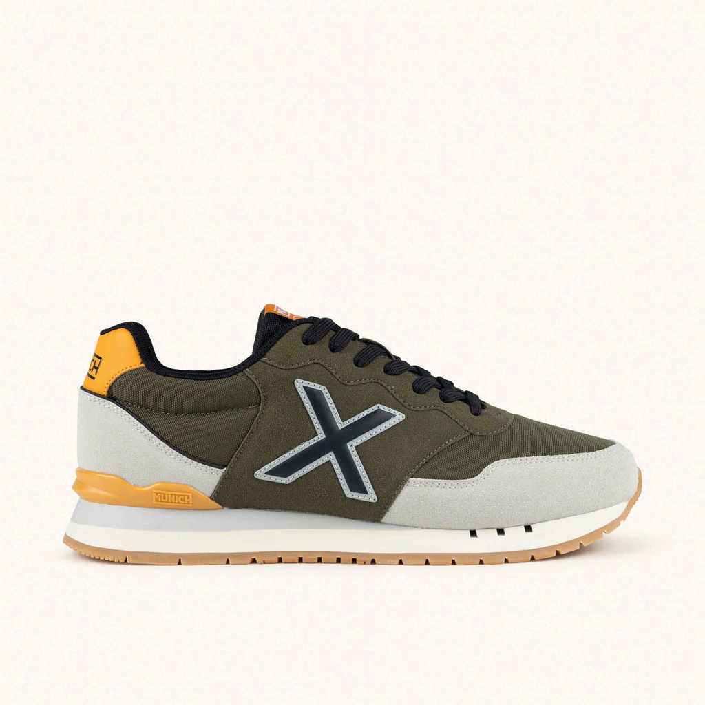 [8445648751921-39] MUNICH DASH 2.0 289 Retro Running Sneakers with a timeless design Khaki Green, Light Grey, Black and Mustard Yellow (39)