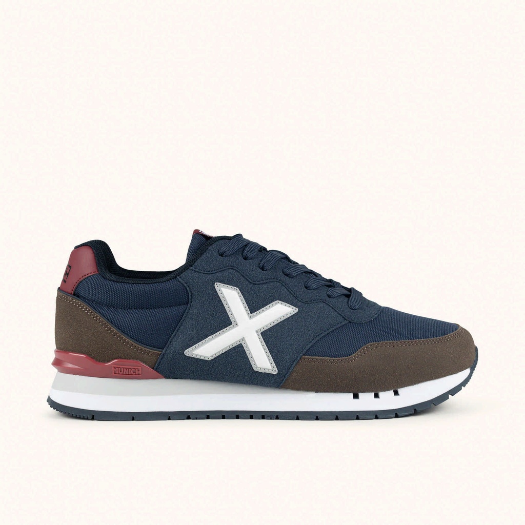 [8445648752522-39] MUNICH DASH 2.0 295 Retro Running Sneakers with a timeless design Navy Blue, Brown, White and Maroon (39)