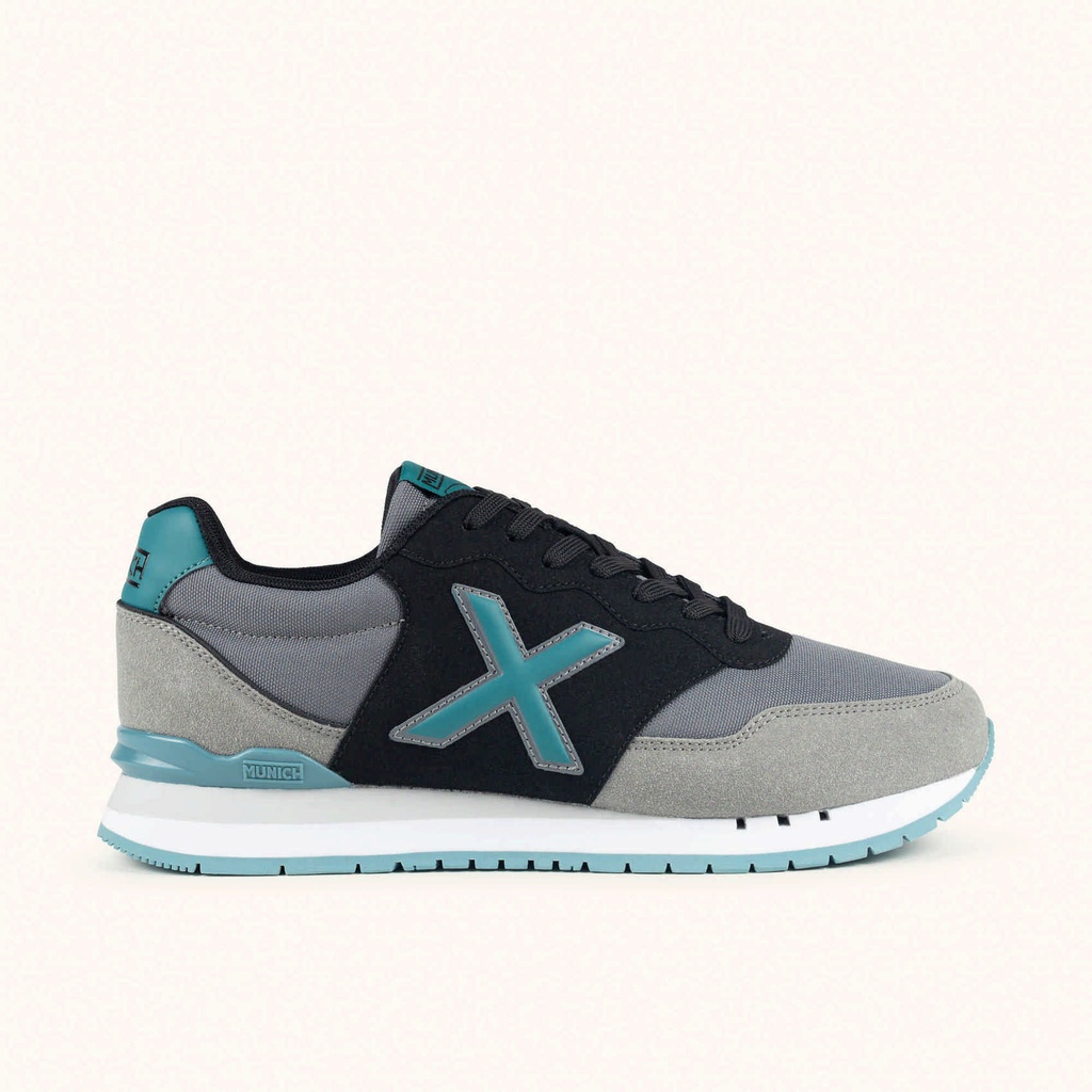 [8445648752621-39] MUNICH DASH 2.0 296 Retro Running Sneakers with an urban design Black, Dark Grey, Light Grey and Turquoise Blue (39)