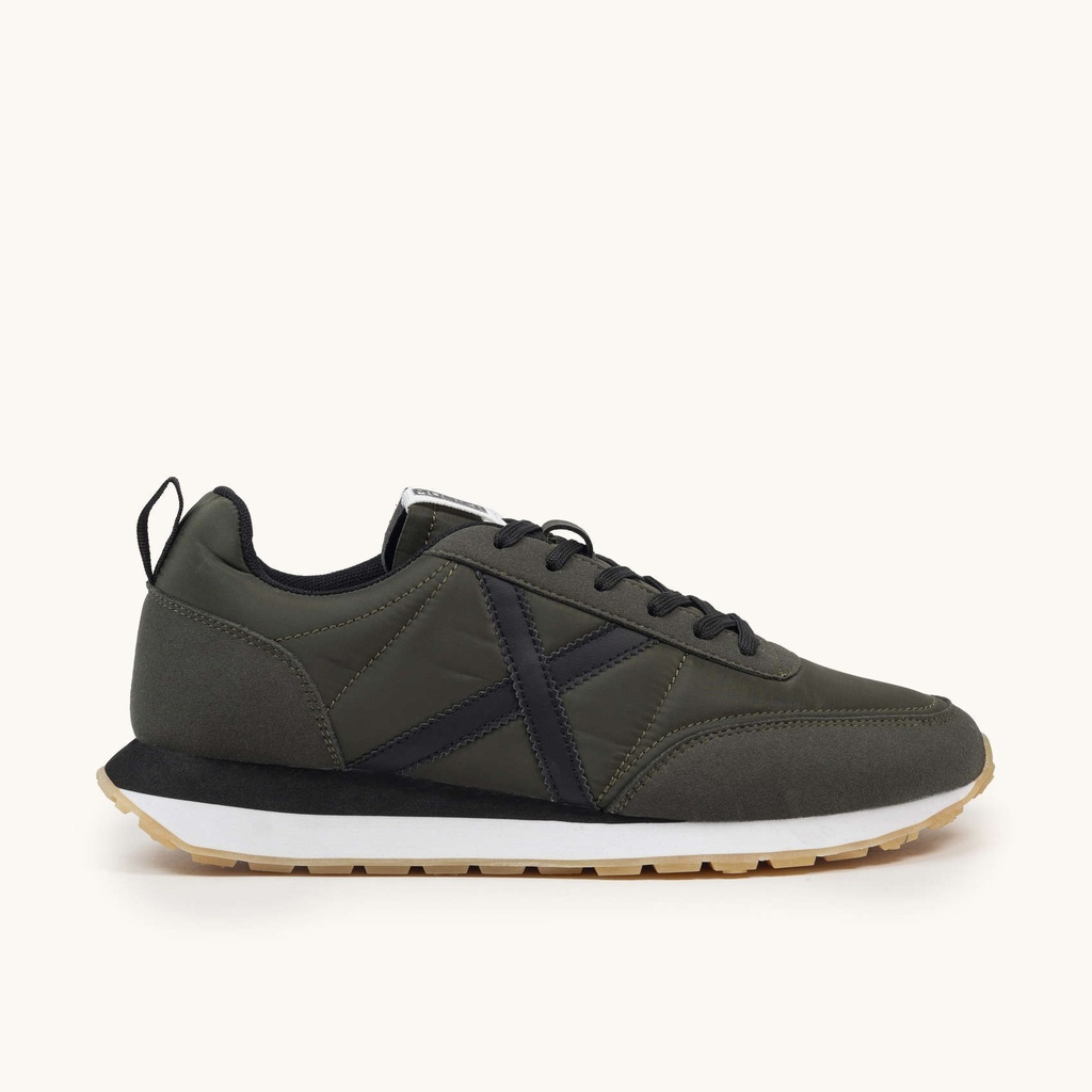 [4882005-39] MUNICH RUSH 05 Retro Running Zapatilla Deportiva Verde Militar con Detalles en Negro y Caramelo (39)