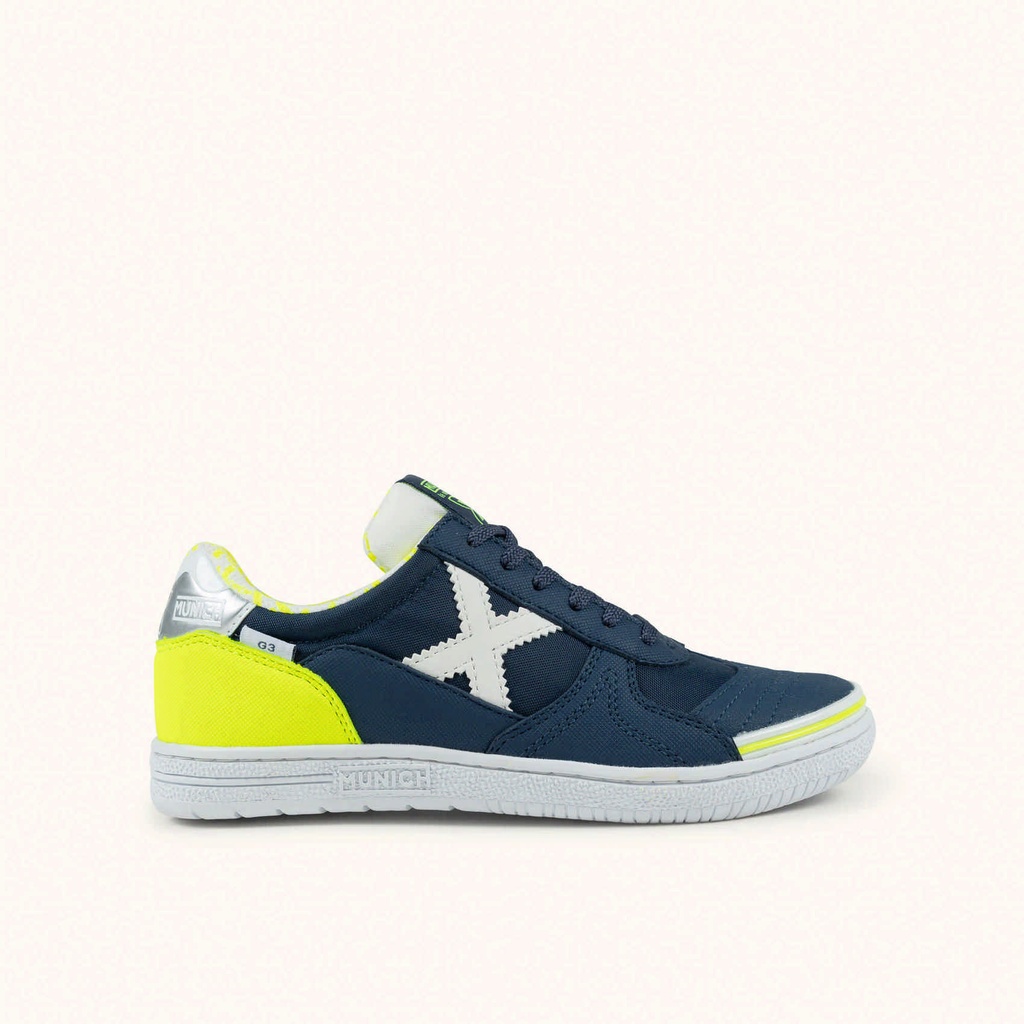 [1511459-36] MUNICH G-3 KID 459 Zapatilla de FÃºtbol Sala Infantil Azul Marino y Amarillo FlÃºor (36)