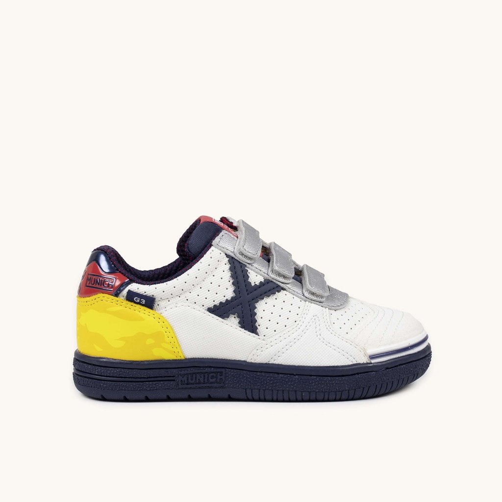 [1514451-28] MUNICH G-3 KID VCO 451 Zapatillas de FÃºtbol Sala Infantiles con Velcro Blancas y Amarillas (28)