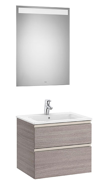 [PROCA851509402] Conjunto Pack The Gap (mueble base c/2 cajones, lavabo central y espejo LED) 605x460x537 mm, roble city text., (A851509402)