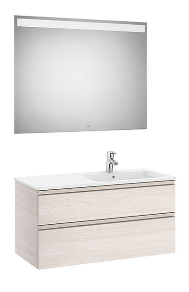Conjunto Pack The Gap (mueble base c/2 cajones, lavabo derecha y espejo LED) 1005x460x537 mm, fresno nórdico, (A851515434)