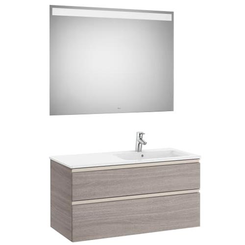 [PROCA851515517] Conjunto Pack The Gap (mueble base c/2 cajones, lavabo derecha y espejo LED) 1005x460x537 mm, nogal, (A851515517)