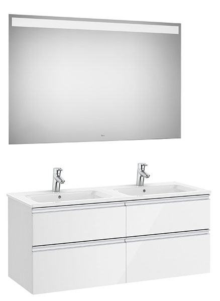 Conjunto Pack The Gap (mueble base c/4 cajones, lavabo doble y espejo LED) 1200x460x537 mm, blanco brillo, (A851516806)
