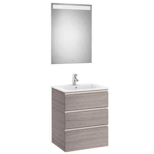 [PROCA851517547] Conjunto Pack The Gap (mueble base c/3 cajones, lavabo central y espejo LED) 605x460x763 mm, gris mate, (A851517547)