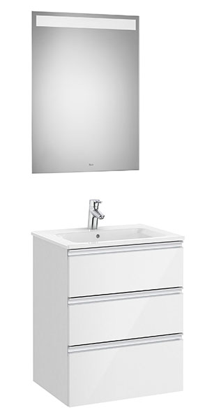 [PROCA851517806] Conjunto Pack The Gap (mueble base c/3 cajones, lavabo central y espejo LED) 605x460x763 mm, blanco brillo, (A851517806)