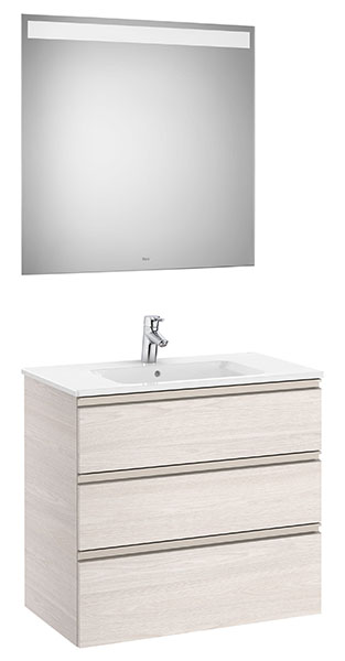 [PROCA851519434] Conjunto Pack The Gap (mueble base c/3 cajones, lavabo central y espejo LED) 805x460x763 mm, fresno nórdico, (A851519434)