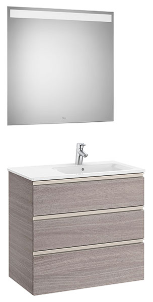 [PROCA851521402] Conjunto Pack The Gap (mueble base c/3 cajones, lavabo derecha y espejo LED) 805x460x763 mm, roble city text., (A851521402)