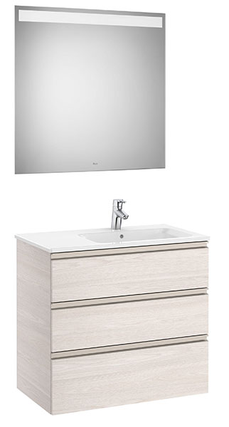 [PROCA851521434] Conjunto Pack The Gap (mueble base c/3 cajones, lavabo derecha y espejo LED) 805x460x763 mm, fresno nórdico, (A851521434)