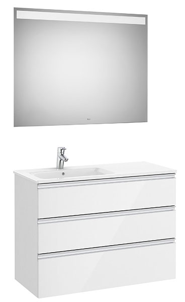 [PROCA851522806] Conjunto Pack The Gap (mueble base c/3 cajones, lavabo izquierda y espejo LED) 1005x460x763 mm, blanco brillo, (A851522806)