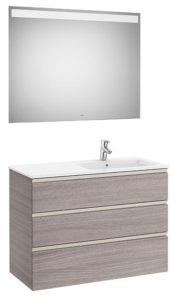 Conjunto Pack The Gap (mueble base c/3 cajones, lavabo derecha y espejo LED) 1005x460x763 mm, roble city text., (A851523402)