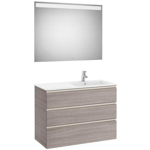 [PROCA851523517] Conjunto Pack The Gap (mueble base c/3 cajones, lavabo derecha y espejo LED) 1005x460x763 mm, nogal, (A851523517)
