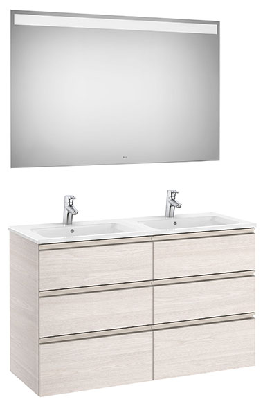 [PROCA851524434] Conjunto Pack The Gap (mueble base c/6 cajones, lavabo doble y espejo LED) 1200x460x763 mm, fresno nórdico, (A851524434)