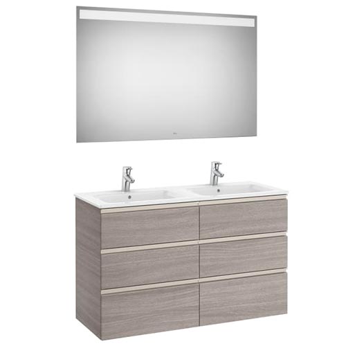[PROCA851524547] Conjunto Pack The Gap (mueble base c/6 cajones, lavabo doble y espejo LED) 1200x460x763 mm, gris mate, (A851524547)