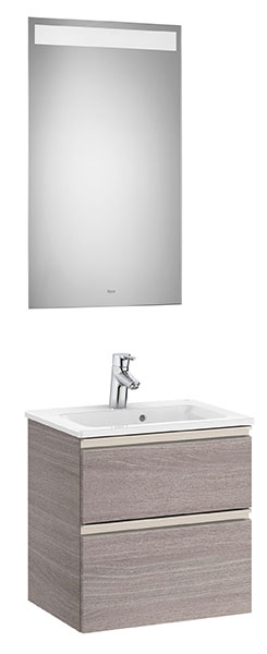 [PROCA851525402] Conjunto Pack The Gap (mueble base compacto c/2 cajones, lavabo y espejo LED) 505x380x537 mm, roble city text., (A851525402)