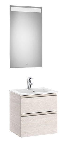 Conjunto Pack The Gap (mueble base compacto c/2 cajones, lavabo y espejo LED) 505x380x537 mm, fresno nórdico, (A851525434)