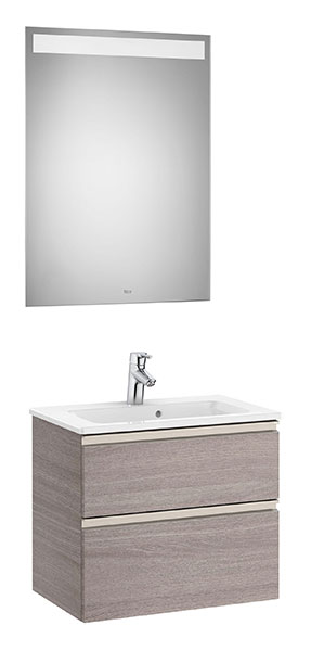 Conjunto Pack The Gap (mueble base compacto c/2 cajones, lavabo y espejo LED) 605x380x537 mm, roble city text., (A851526402)