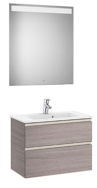 Conjunto Pack The Gap (mueble base compacto c/2 cajones, lavabo y espejo LED) 705x380x537 mm, roble city text., (A851527402)
