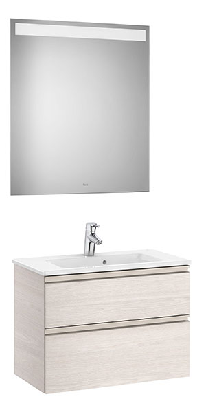 Conjunto Pack The Gap (mueble base compacto c/2 cajones, lavabo y espejo LED) 705x380x537 mm, fresno nórdico, (A851527434)